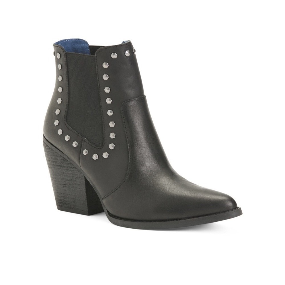 Dingo Stay Sassy Studded Chelsea Ankle Boot Black Leather Block Heel Pointed 10M